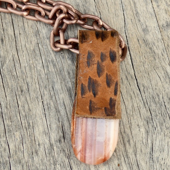 Agate Sardonyx Carnelian Pendant Leather Necklace - Picture 2 of 8